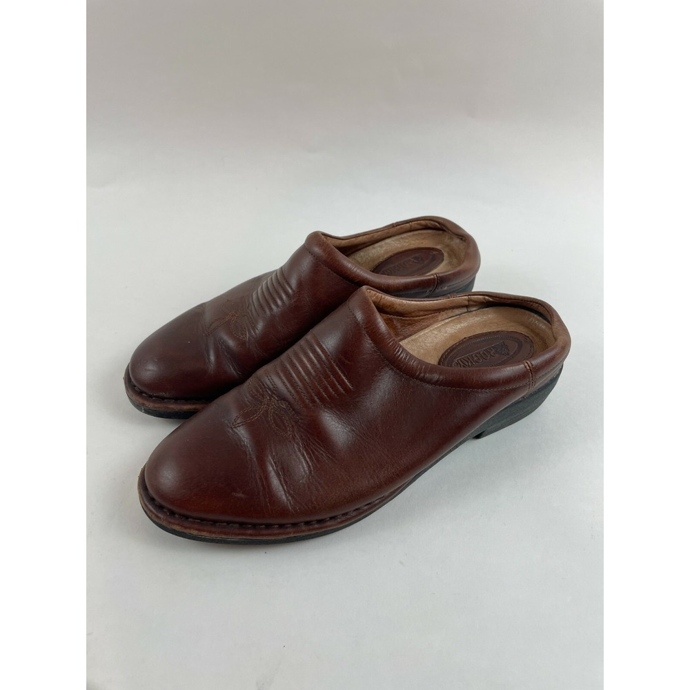 ROCKY Shoes Women's Size 8.5 Brown Leather Casual Slip On Cap Toe Embroidered